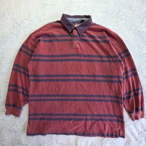 VTG Gant USA Mens XXL Rugby Shirt Burgundy Striped‎ Corduroy Collar Long Sleeve